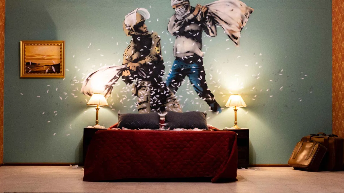 Street art reproductions in the Banksy Museum on a Lisbon museum ticket, one of the museums in Lisbon