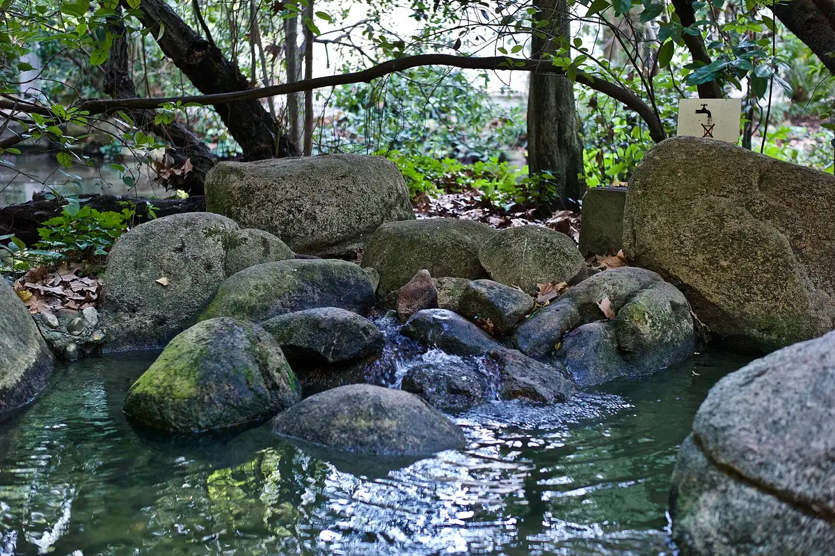 A stream among the rocks in the Gulbenkian Foundation garden, one of the museums in Lisbon