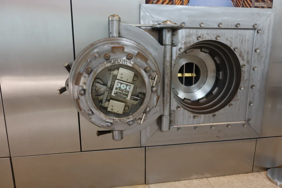 A bank vault door on display in the Museu do Dinheiro, one of the museums in Lisbon